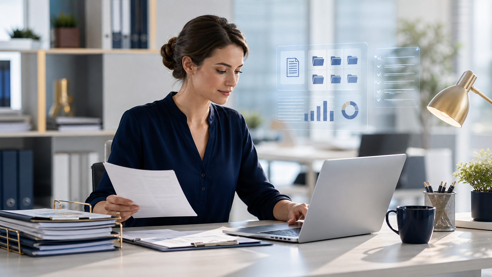 Assistant administratif organisant des documents