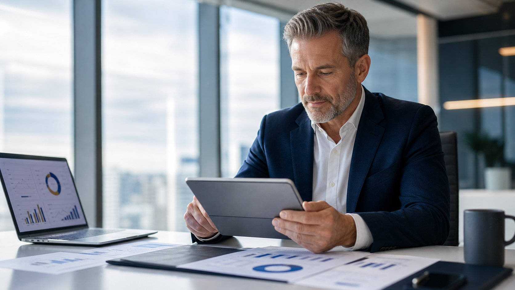 Membre de direction analysant des informations stratégiques