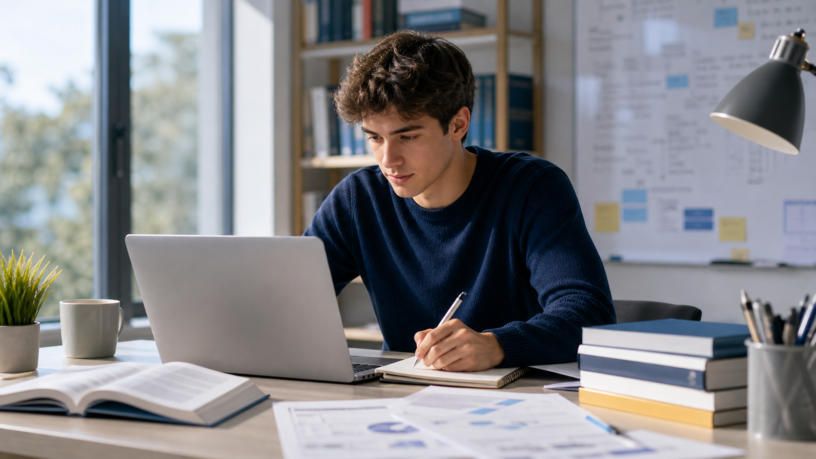 Étudiant travaillant avec un ordinateur