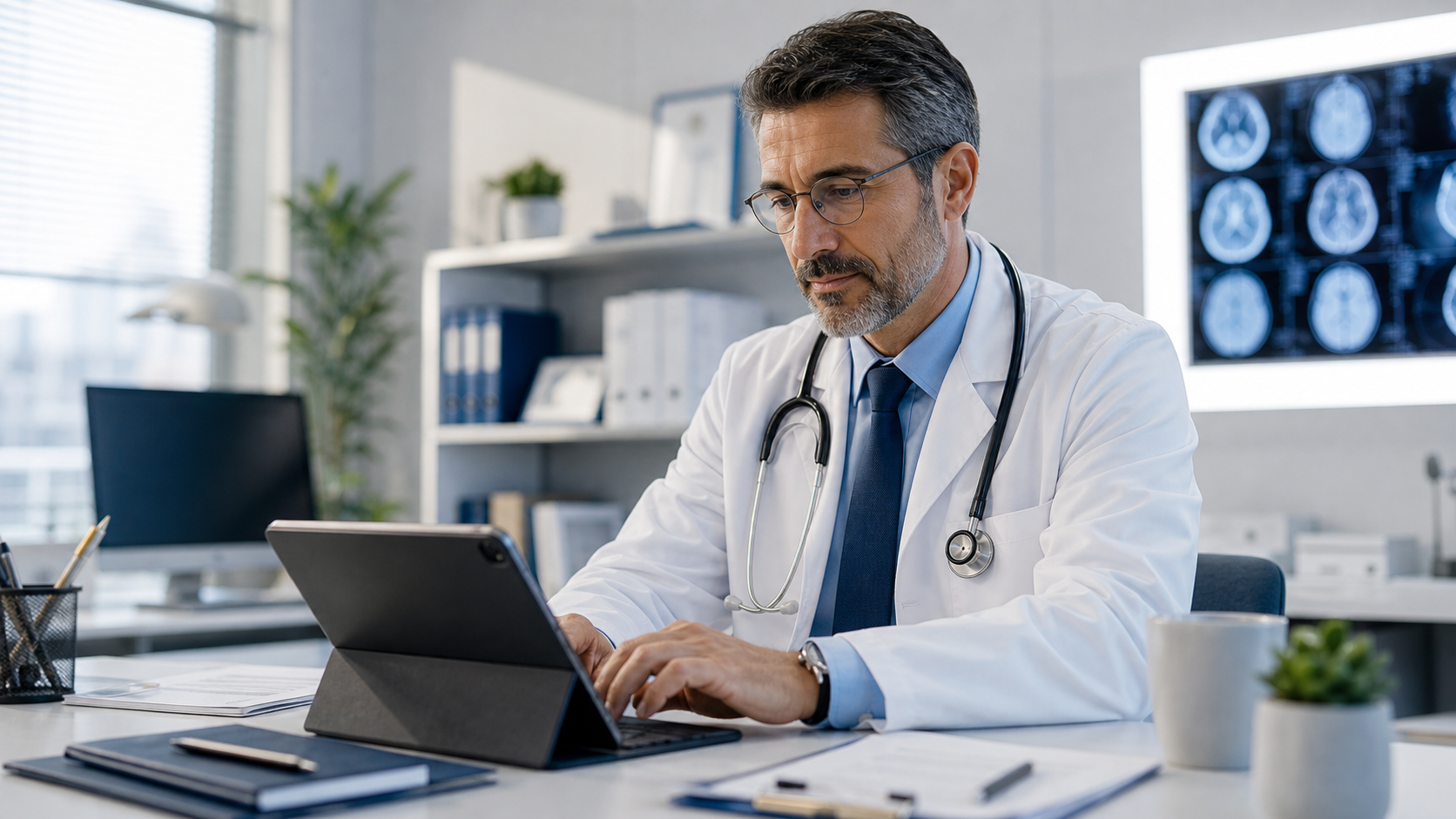Médecin travaillant sur une documentation professionnelle